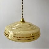 Suspension en verre de clichy jaune et liseré doré années 40-50