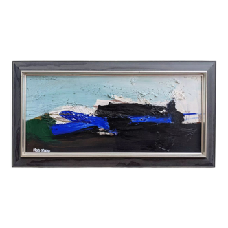 Mid-century modern "blue stream" vintage swedish abstract oil painting, framed, hans osswald