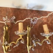 Pair of glass wall sconces with crystal drops