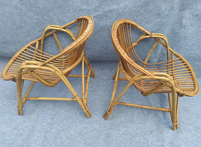 Pair of 1960 rattan armchairs