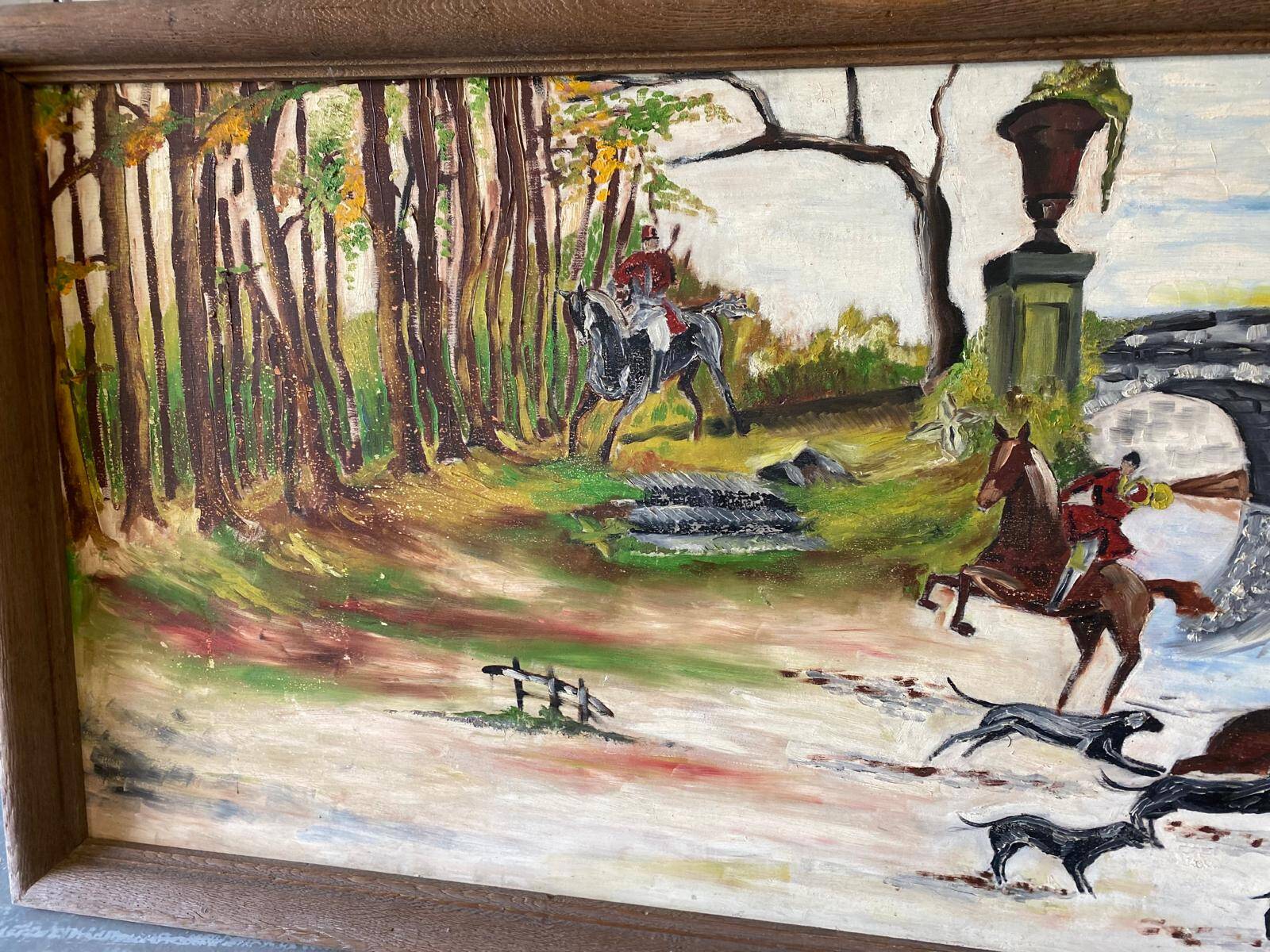 Vintage painting hunting court oil painting Cabos solid wood 160x90cm