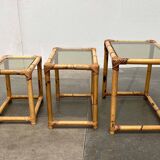 Nest of bamboo and glass tables in mid-century style, 1960s, set of 3.
