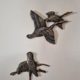 Set of two wall decorations exotic birds vintage brass