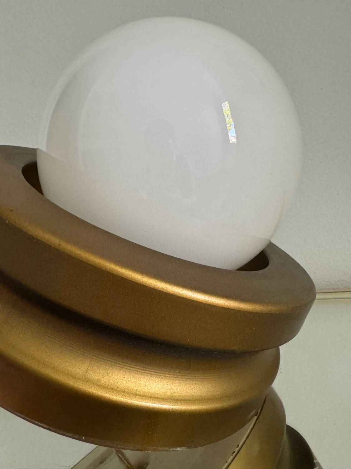 Opaline ball lamp with gold base from the 70s