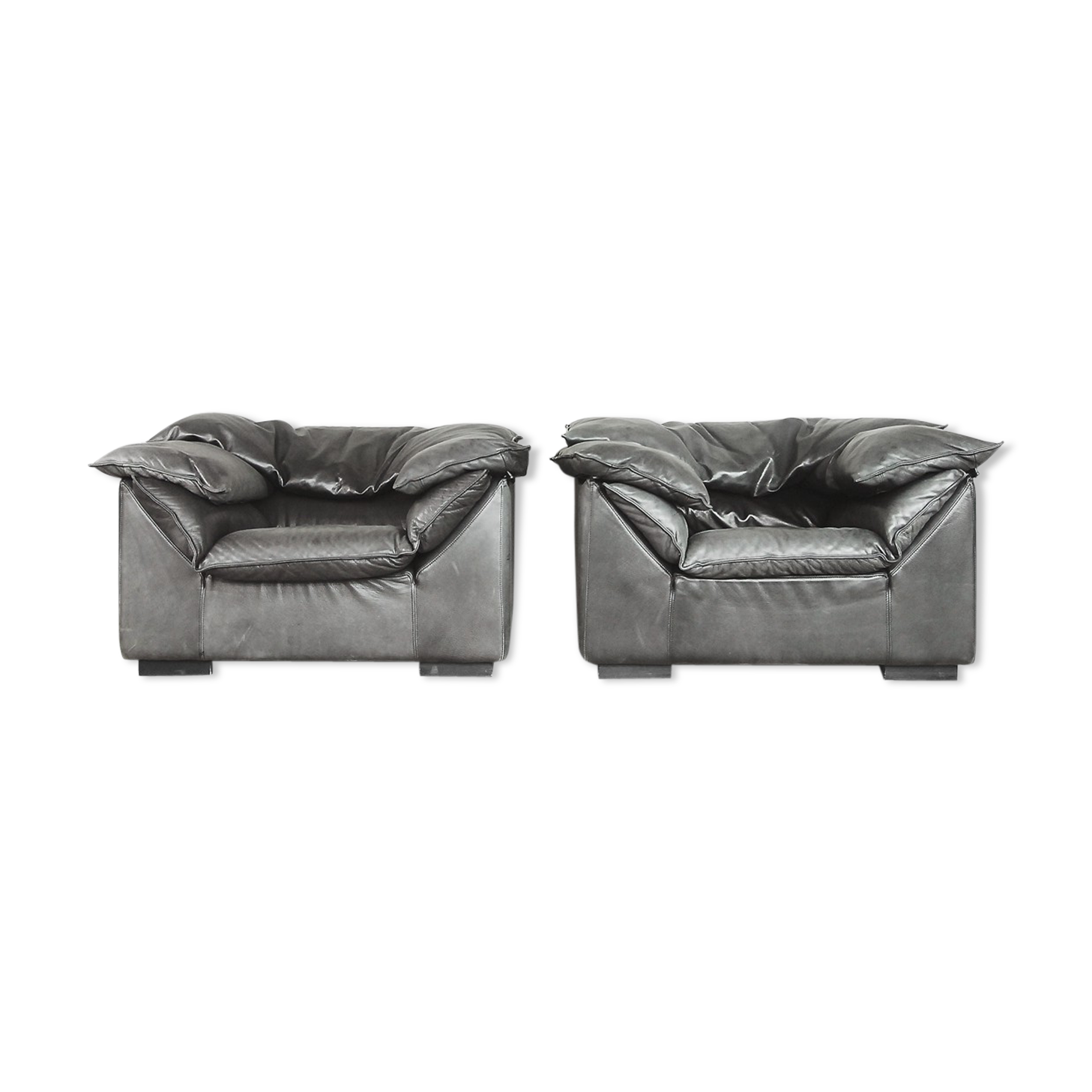 Grey Leather Danish Monza Armchairs by Jens Juul Eilersen for Niels Eilersen, 1970s, Set of 2