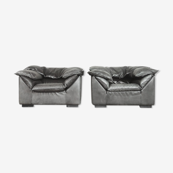 Grey Leather Danish Monza Armchairs by Jens Juul Eilersen for Niels Eilersen, 1970s, Set of 2