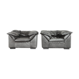 Grey Leather Danish Monza Armchairs by Jens Juul Eilersen for Niels Eilersen, 1970s, Set of 2
