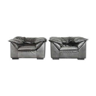 Grey Leather Danish Monza Armchairs by Jens Juul Eilersen for Niels Eilersen, 1970s, Set of 2