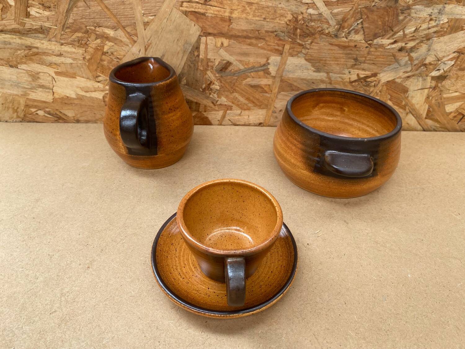 Old tea coffee service st amand meylan ceramic brown beige vintage