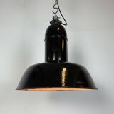 Industrial Black Enamel Factory Lamp with Cast Iron Top, 1930s