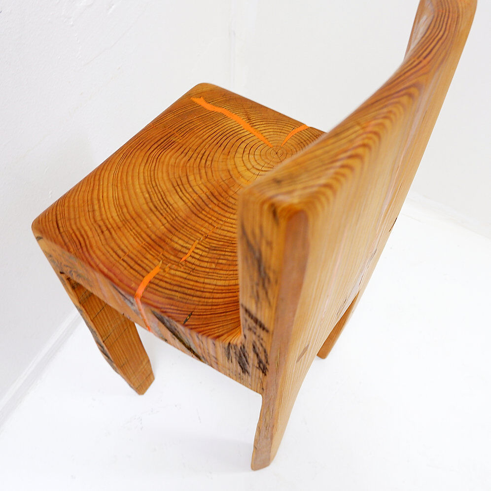 Sculptural high chair in brutalist style made of solid oak.