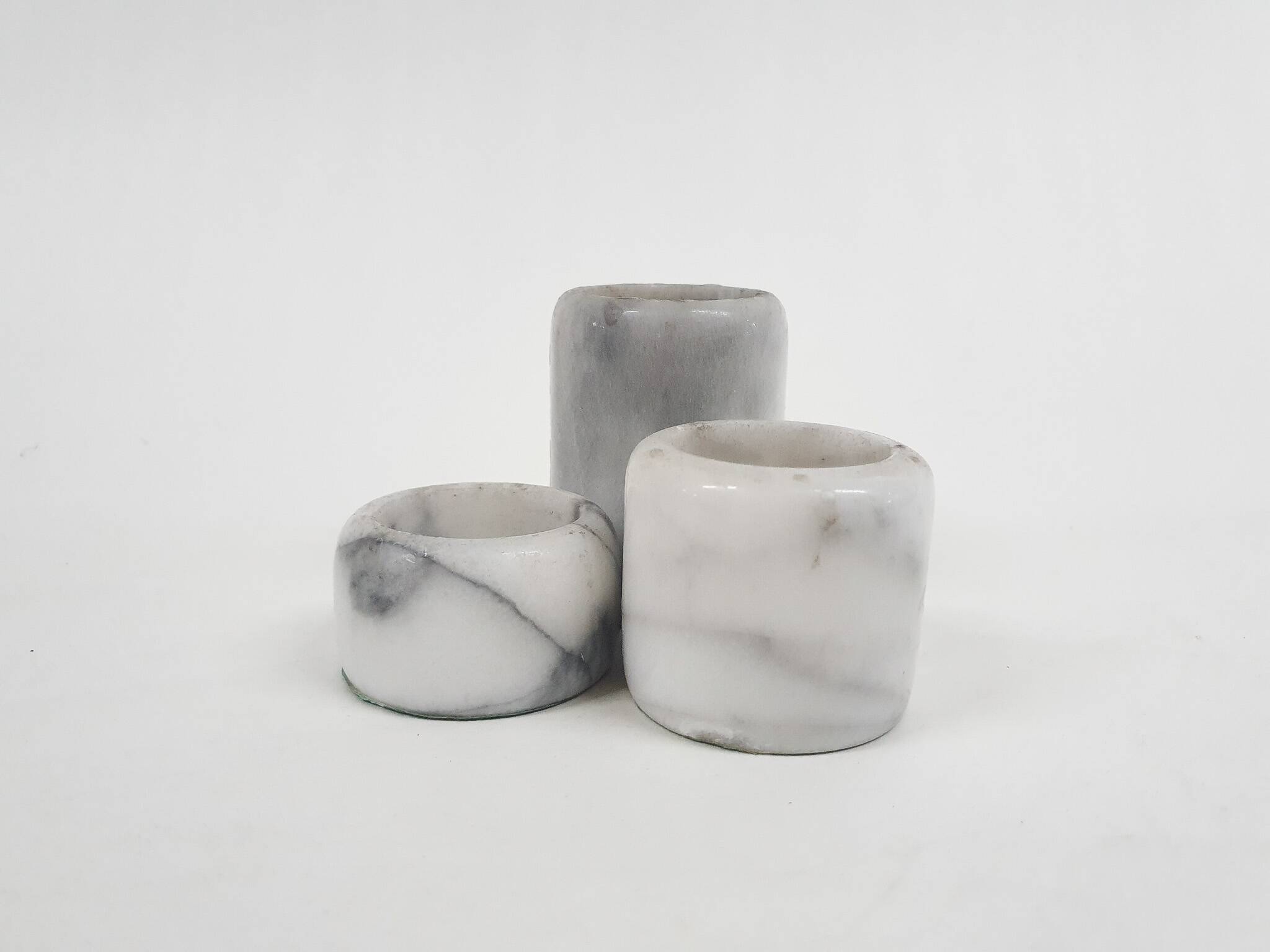 Set of three marble candle sticks, Italy 1970's