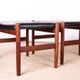 4 Tabourets Danois en teck et cuir noir modèle 40 par Hugo Farndsen 1960.