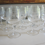 Set of 24 old engraved crystal foot glasses