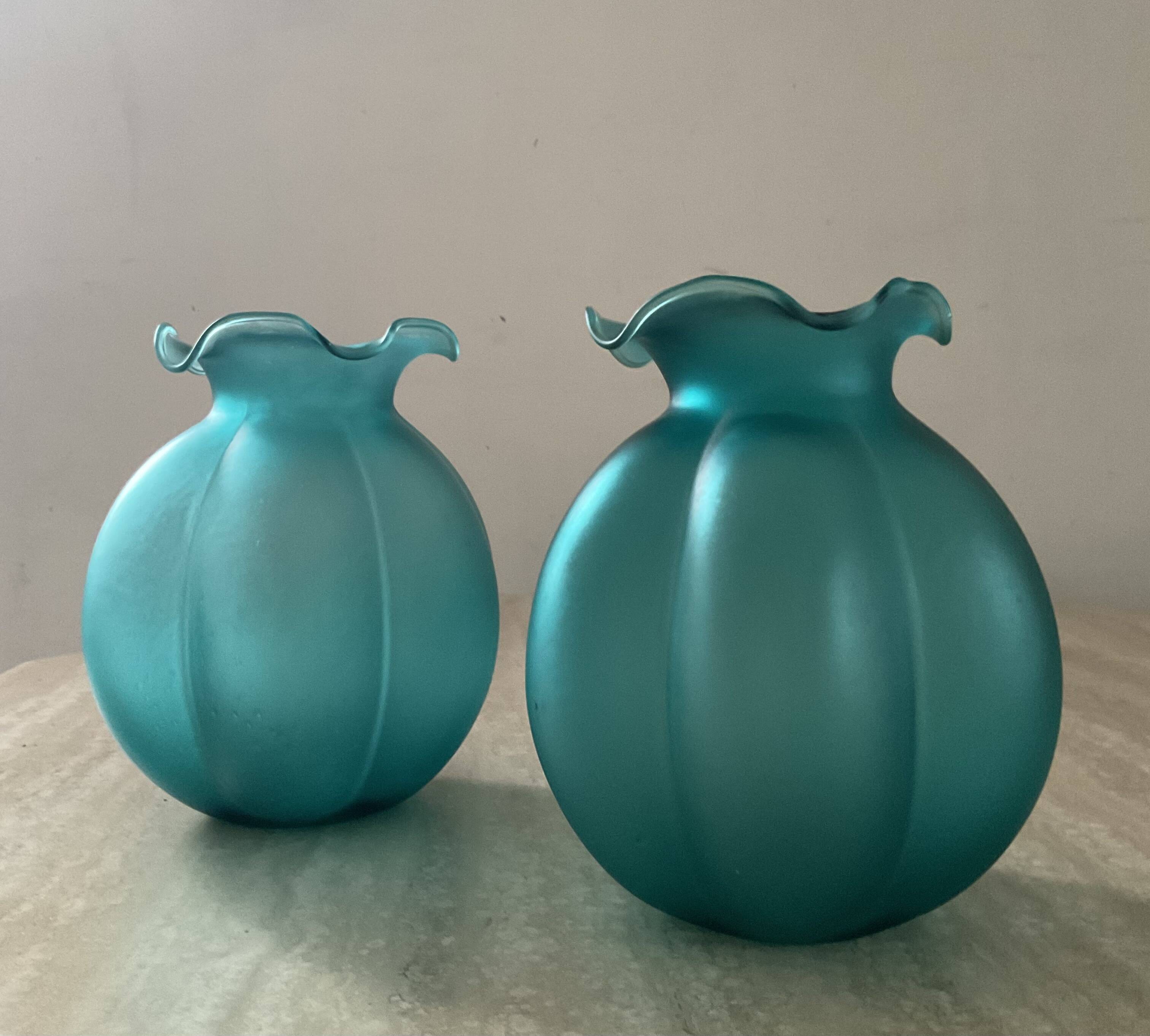 Pair of vintage vases in turquoise glass paste