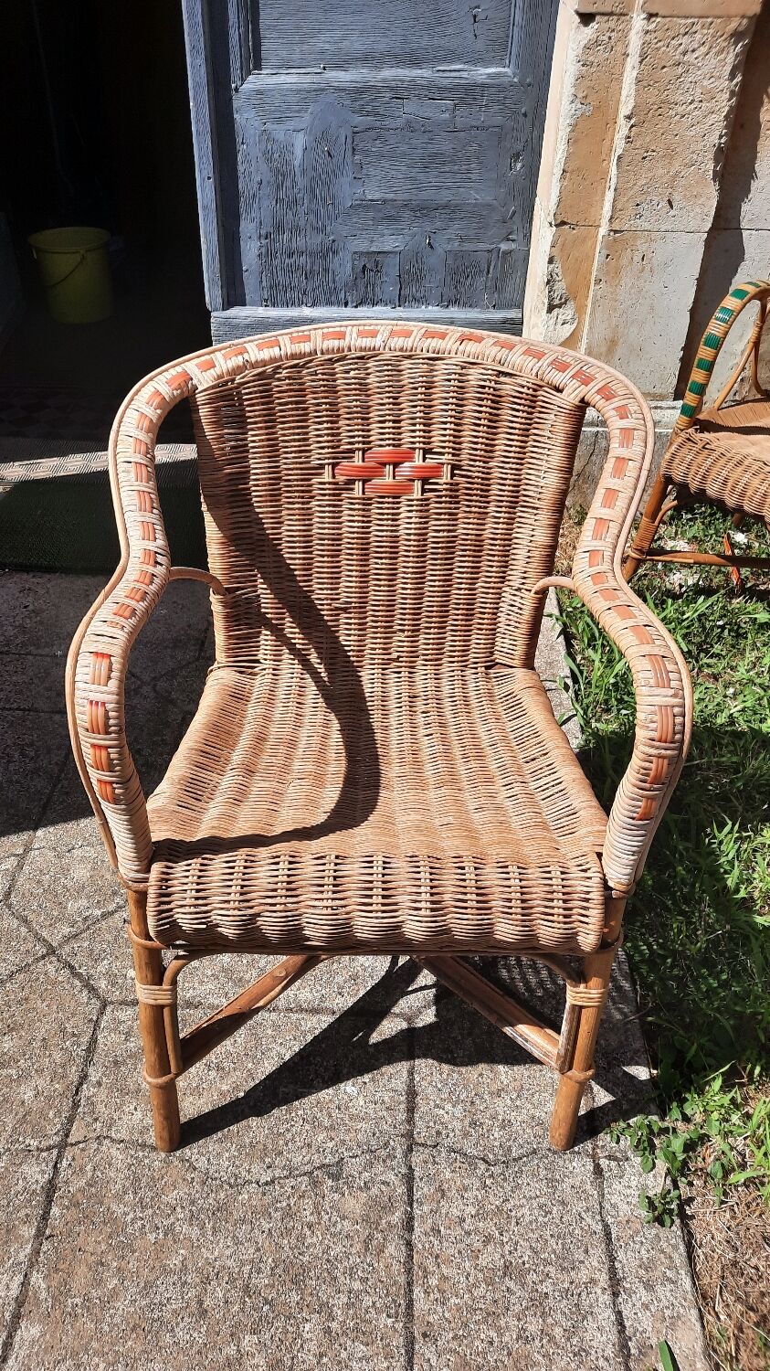 Set of 4 wicker and rattan armchairs