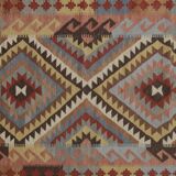 Geometric Tribal Kilim Rug, Handmade Wool Rug in Earthy Browns 104 x 188 cm