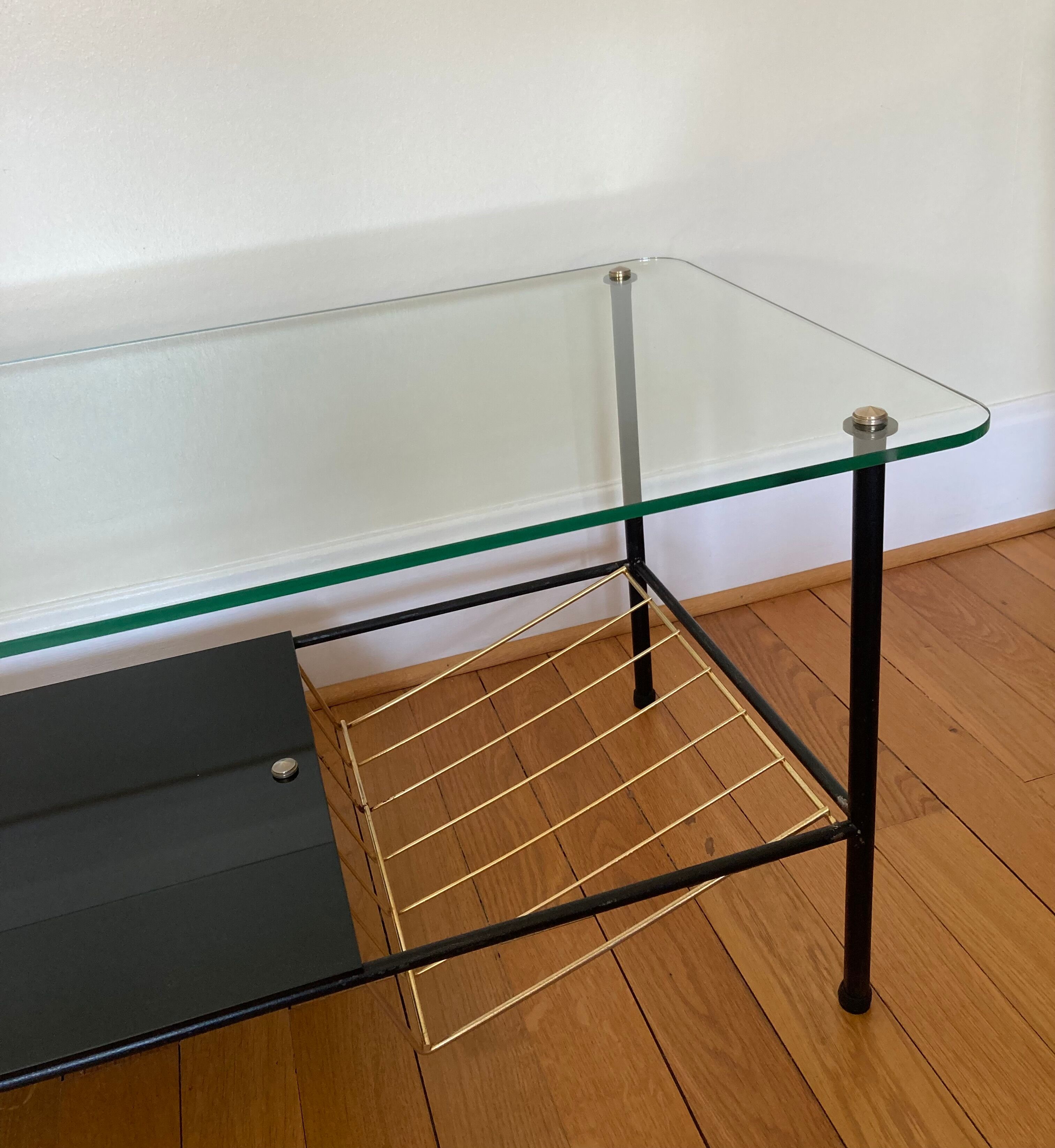 Coffee table 50s metal and glass
