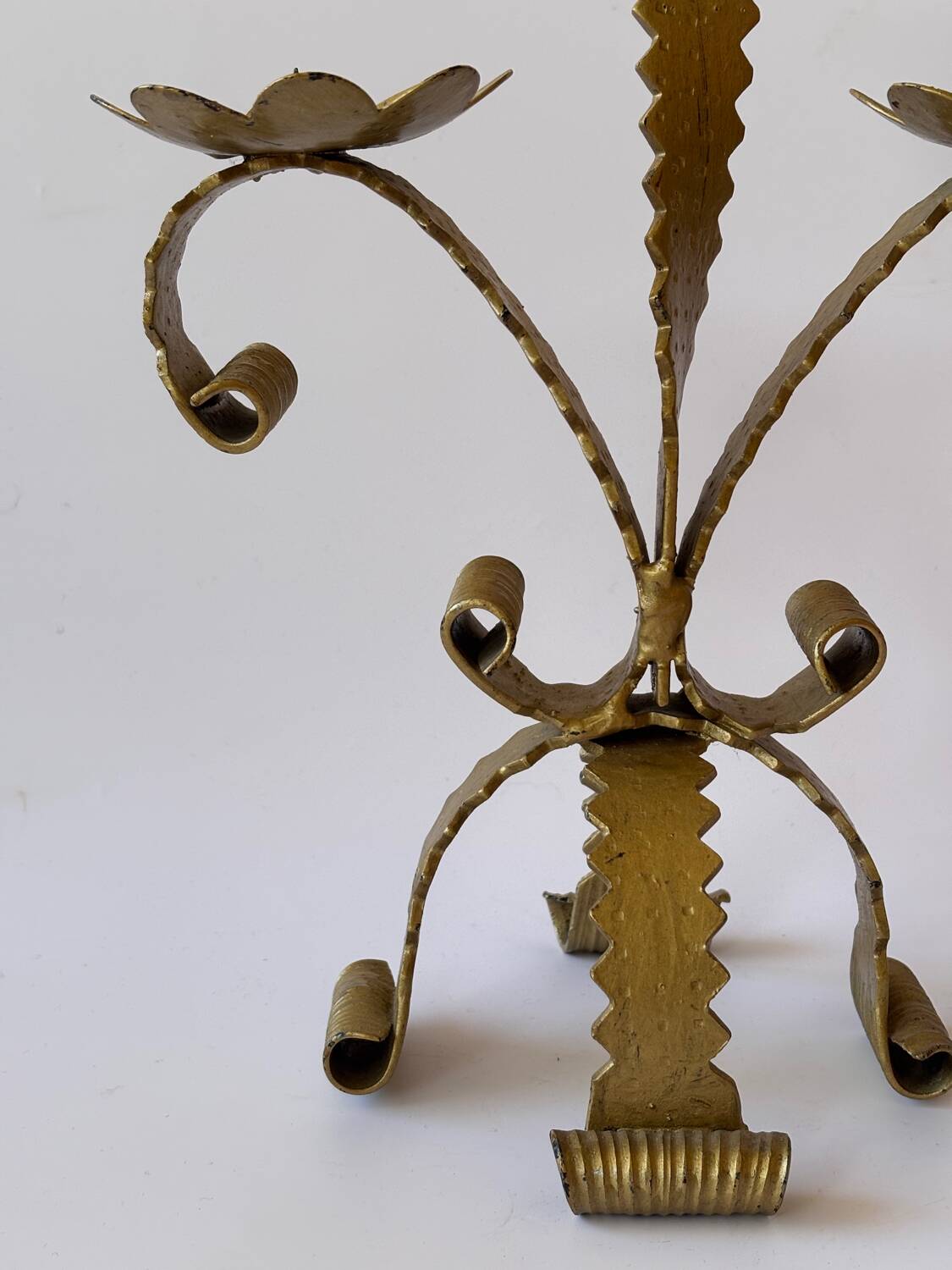 Vintage Stylized Candlestick in Golden Wrought Iron