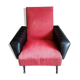 Fauteuil rouge et noir vintage avec pieds en laiton