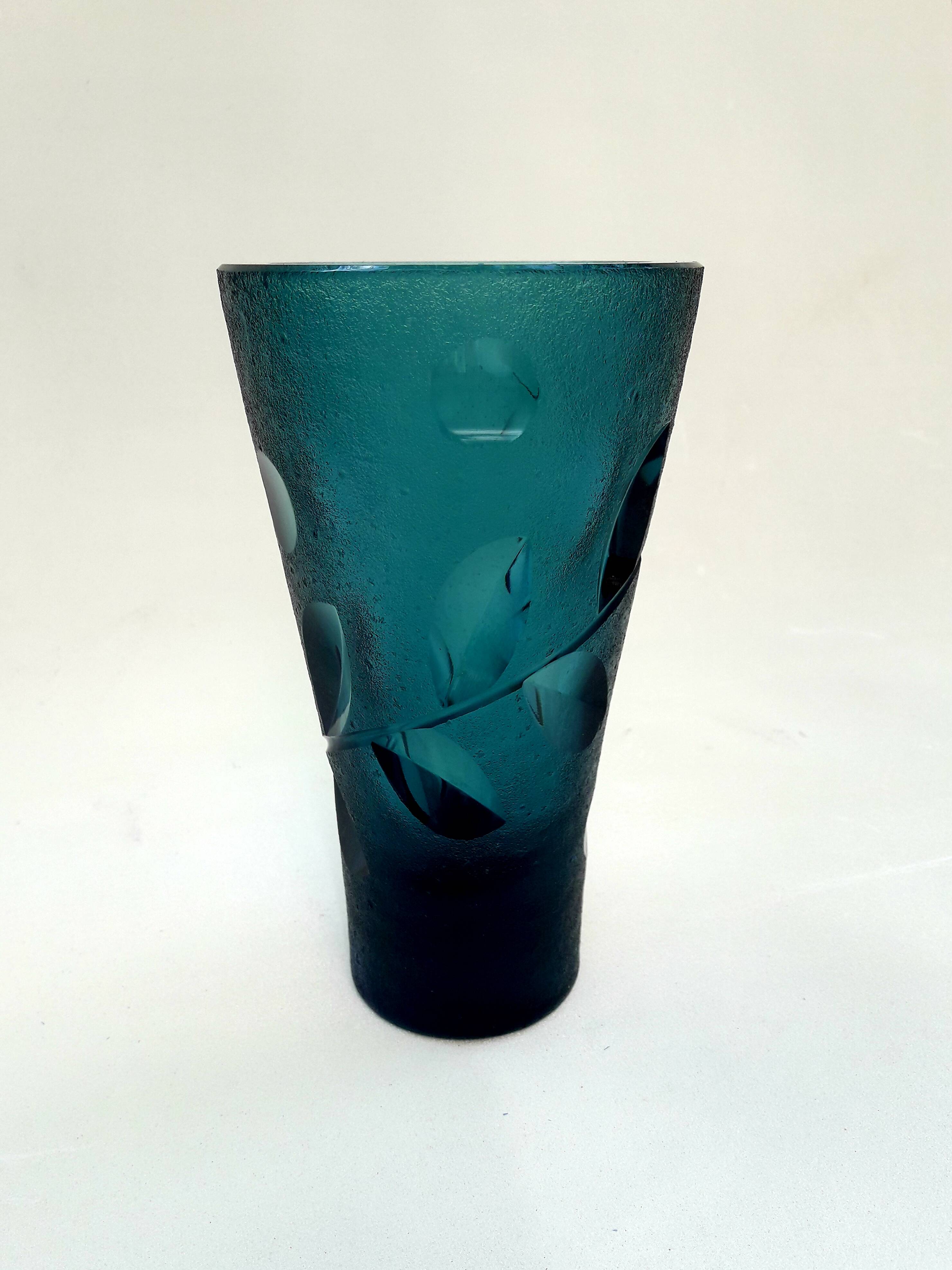 Vintage vase thick glass midnight blue