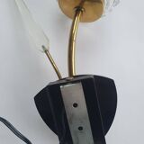 Pair of large gold wall lights with tulip-shaped globes by Arlus