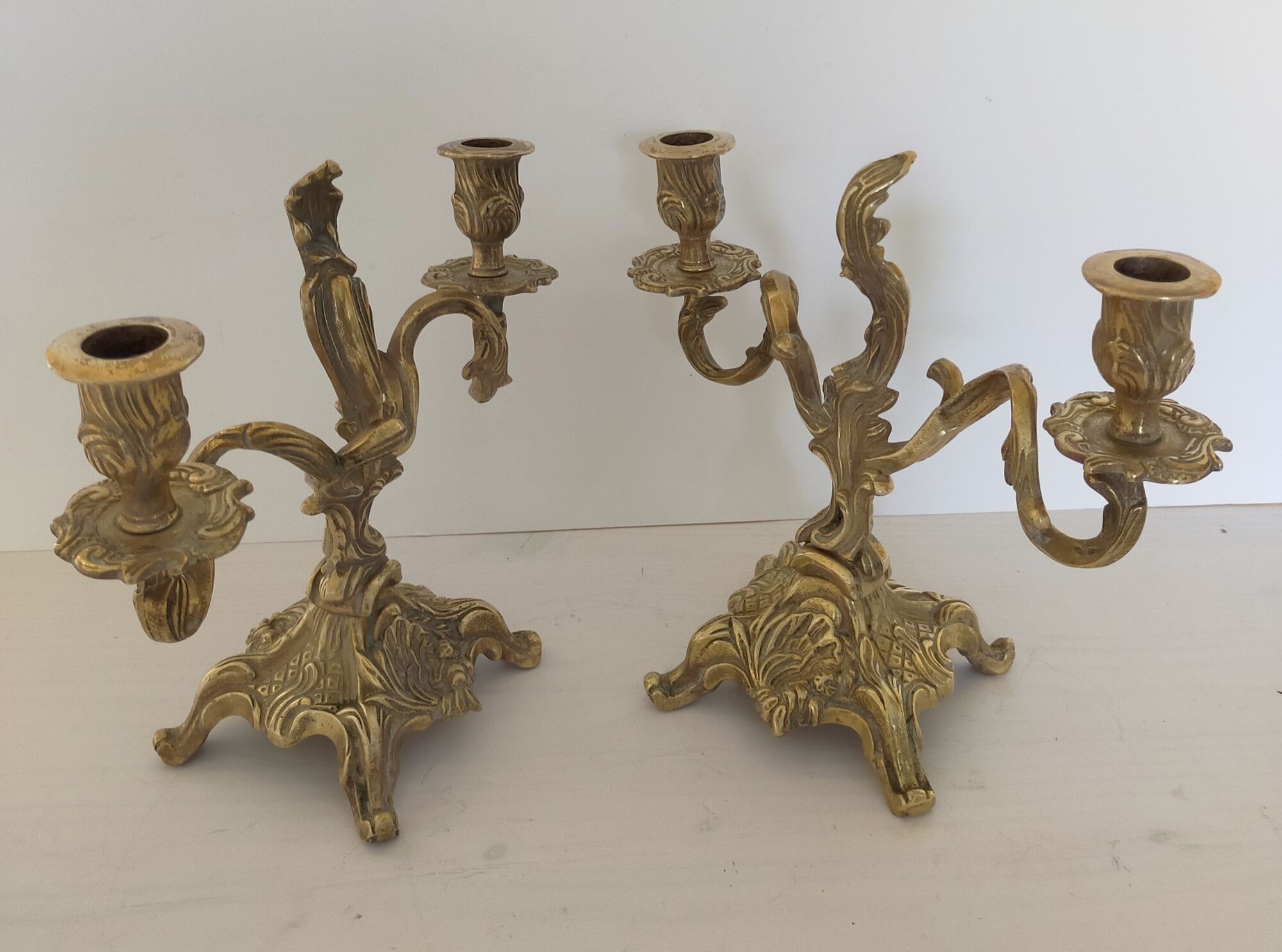 Pair of vintage brass 2-candle candelabra candlesticks