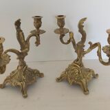 Paire de bougeoirs candélabres à poser 2 bougies en laiton vintage
