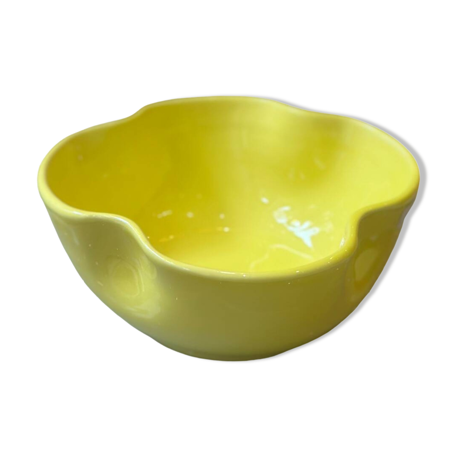 Bol céramique émaillée artisanal fleur trèfle pop jaune citron