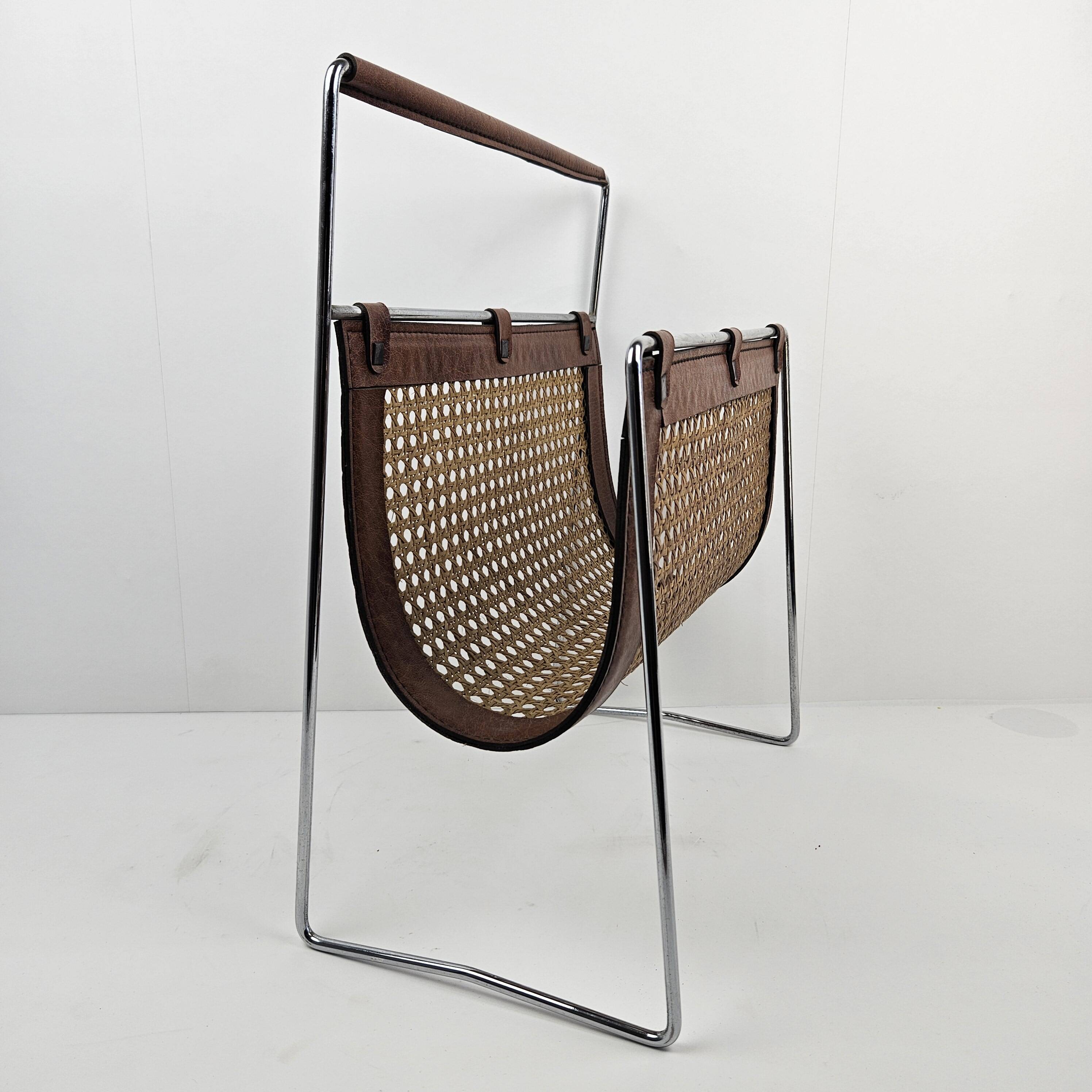 Italian Magazine Rack with Rattan, 1980's
