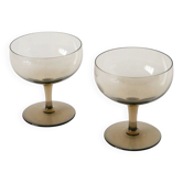 Duo de coupes à champagne, verre fumé, design, 1970
