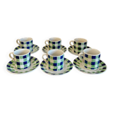 Set of 6 Digoin Sarreguemines Plaid cups and saucers