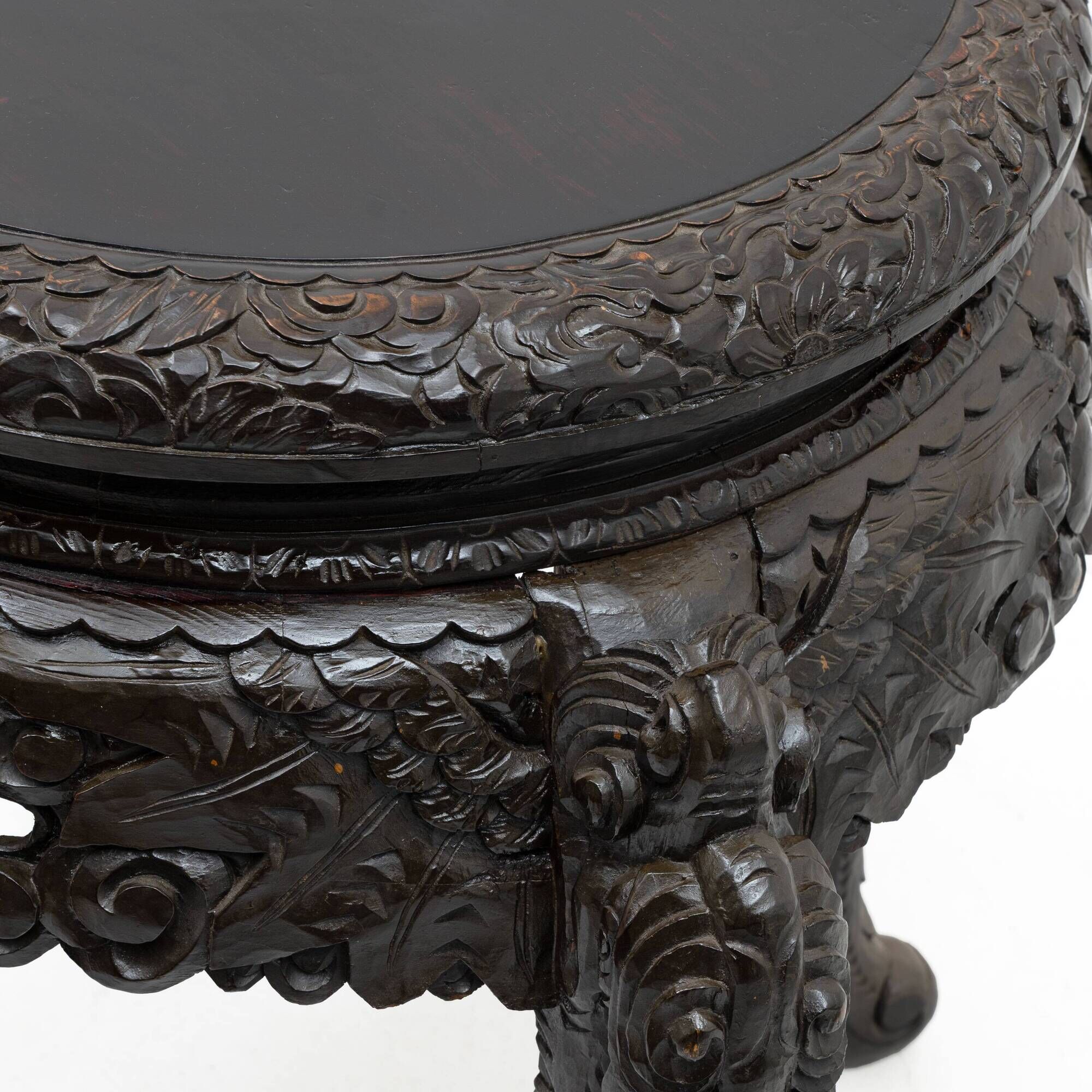 Chinese Qing Dynasty Carved Dragon Table, Ebonized Hardwood