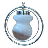 Suspension Vintage Space Age – Design des années 70 – Verre opalin et chrome