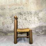 Vintage low chair in wood and straw