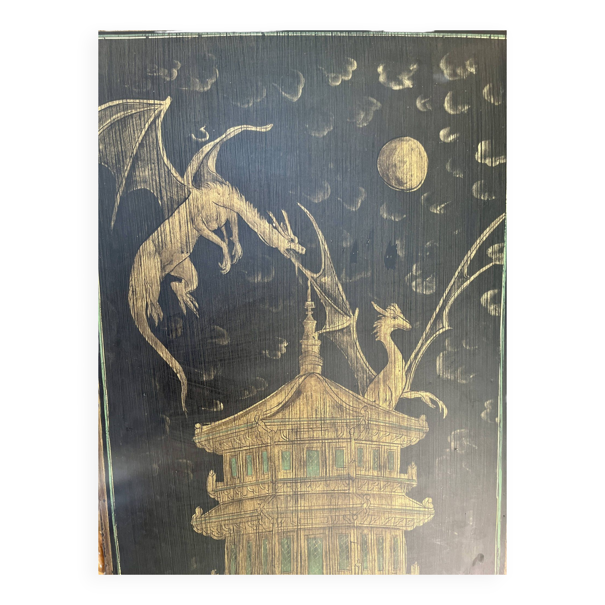 Three-leaf wooden screen