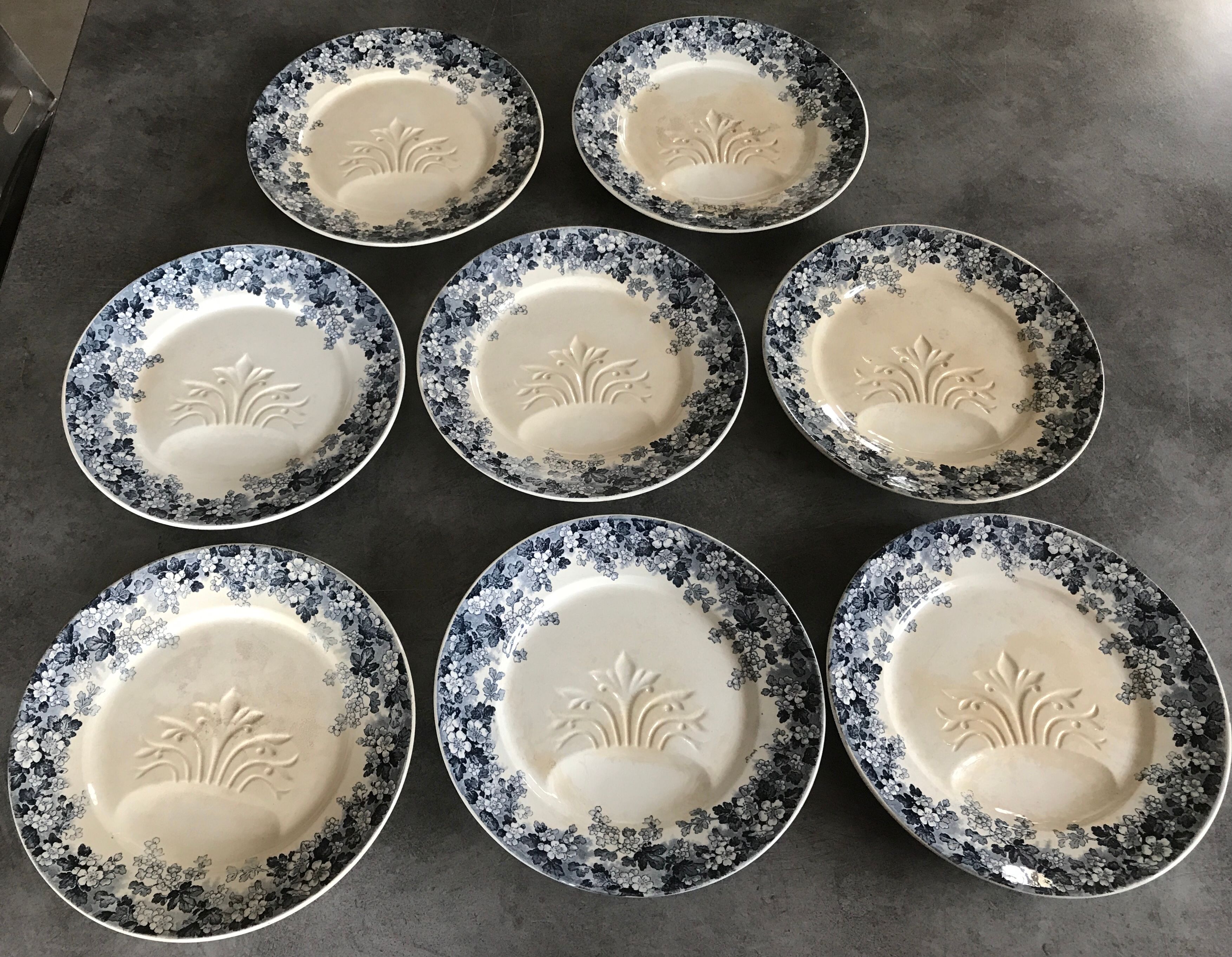 Set of 8 old asparagus plates model récamier sarreguemines & digoin