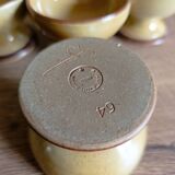 6 footed bowls in glazed honey stoneware, Atelier Saint Simon, vintage