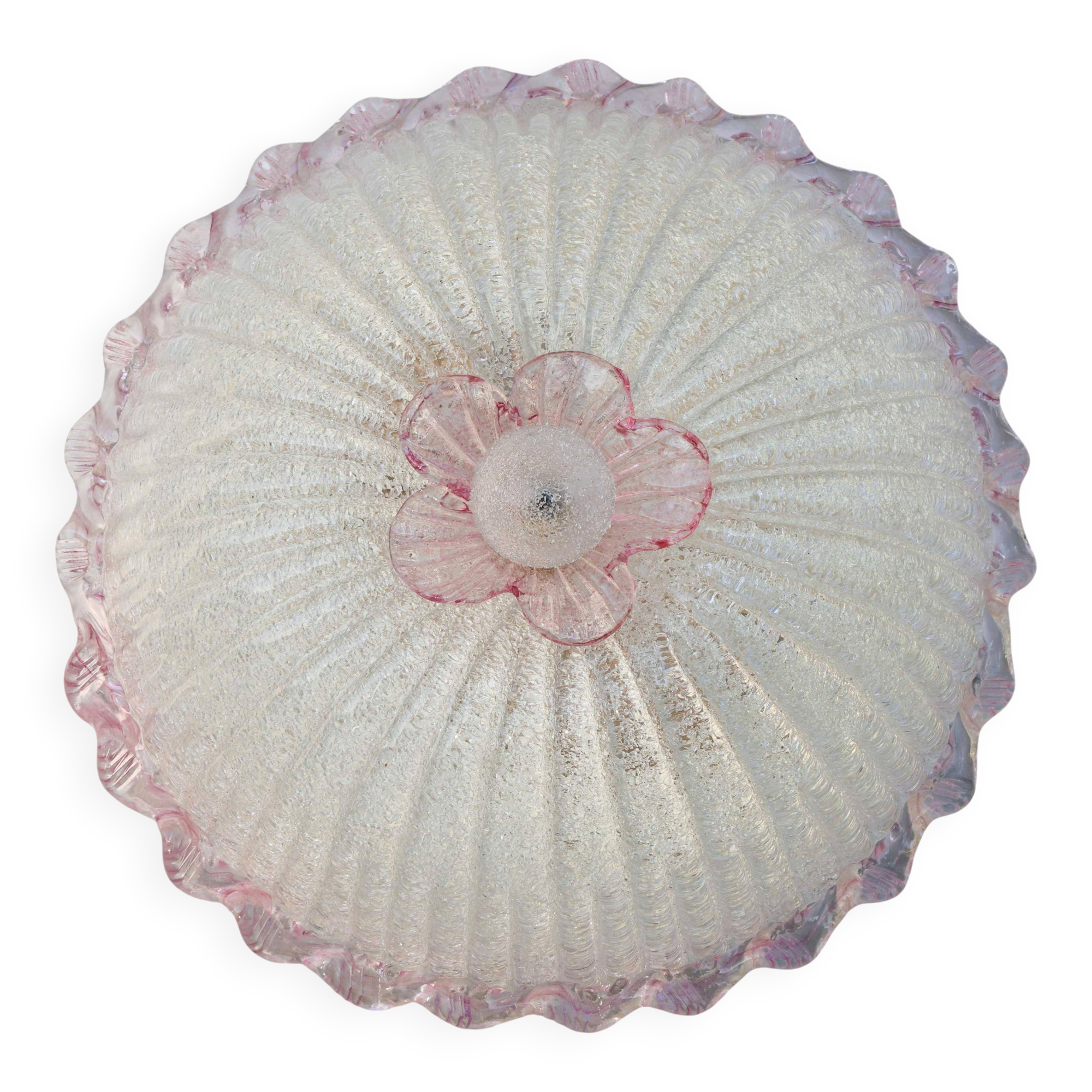 Plafonnier italien en verre de Murano rose