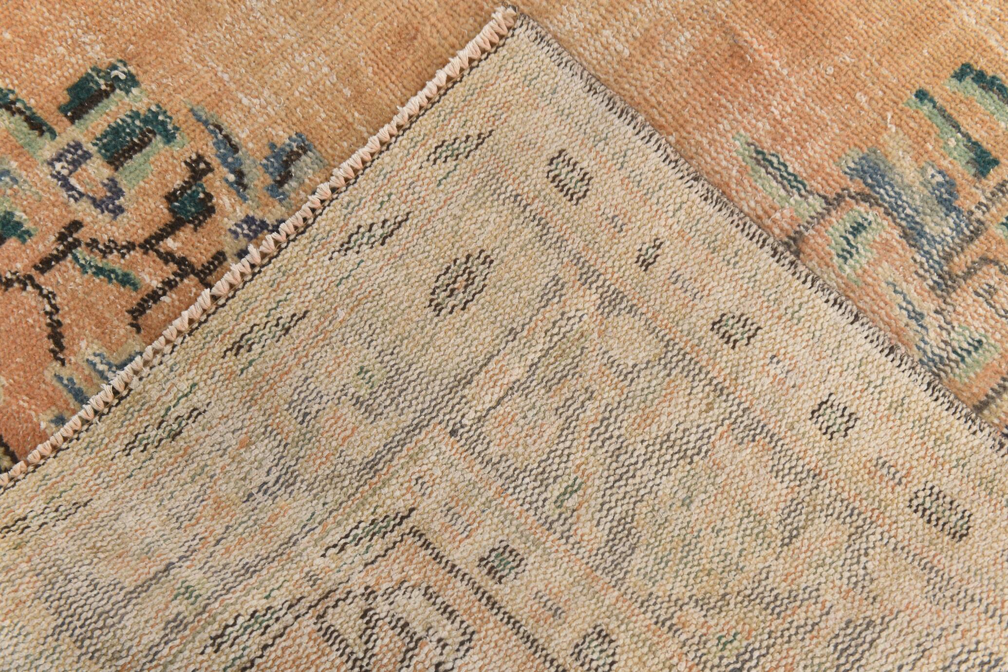 6x9 Vintage Orange & Blue Floral Pattern Turkish Vintage Rug, 180x275 Cm