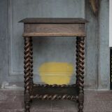 Antique turned wood bedside table with drawer, side table, nightstand