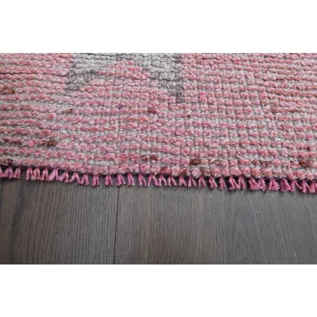 1970s Vintage Turkish Oushak Handmade Wool Cotton Pink Runner Rug 74x275