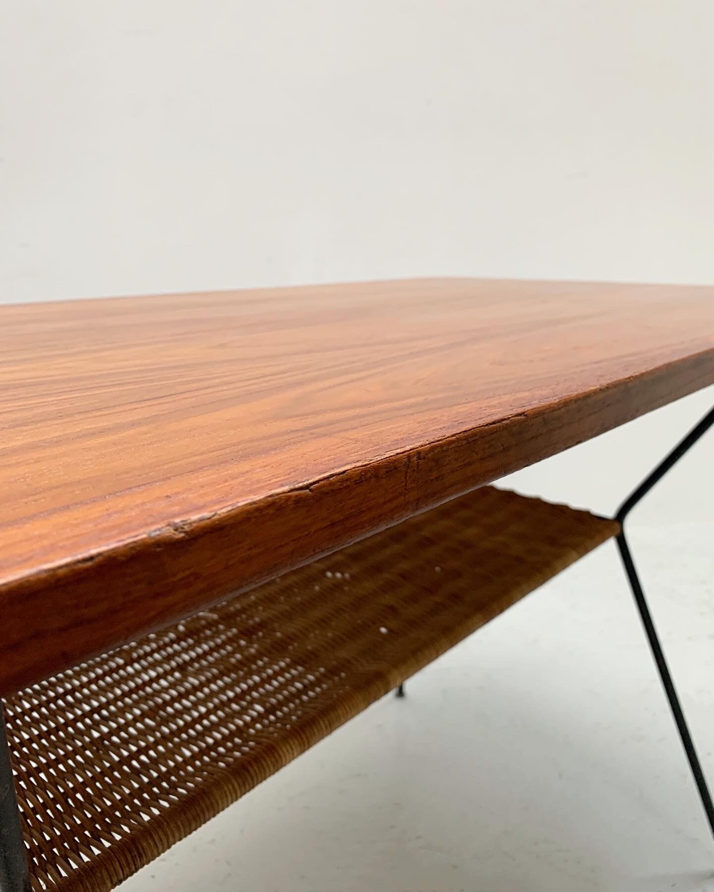 Side table wicker and wood 60s