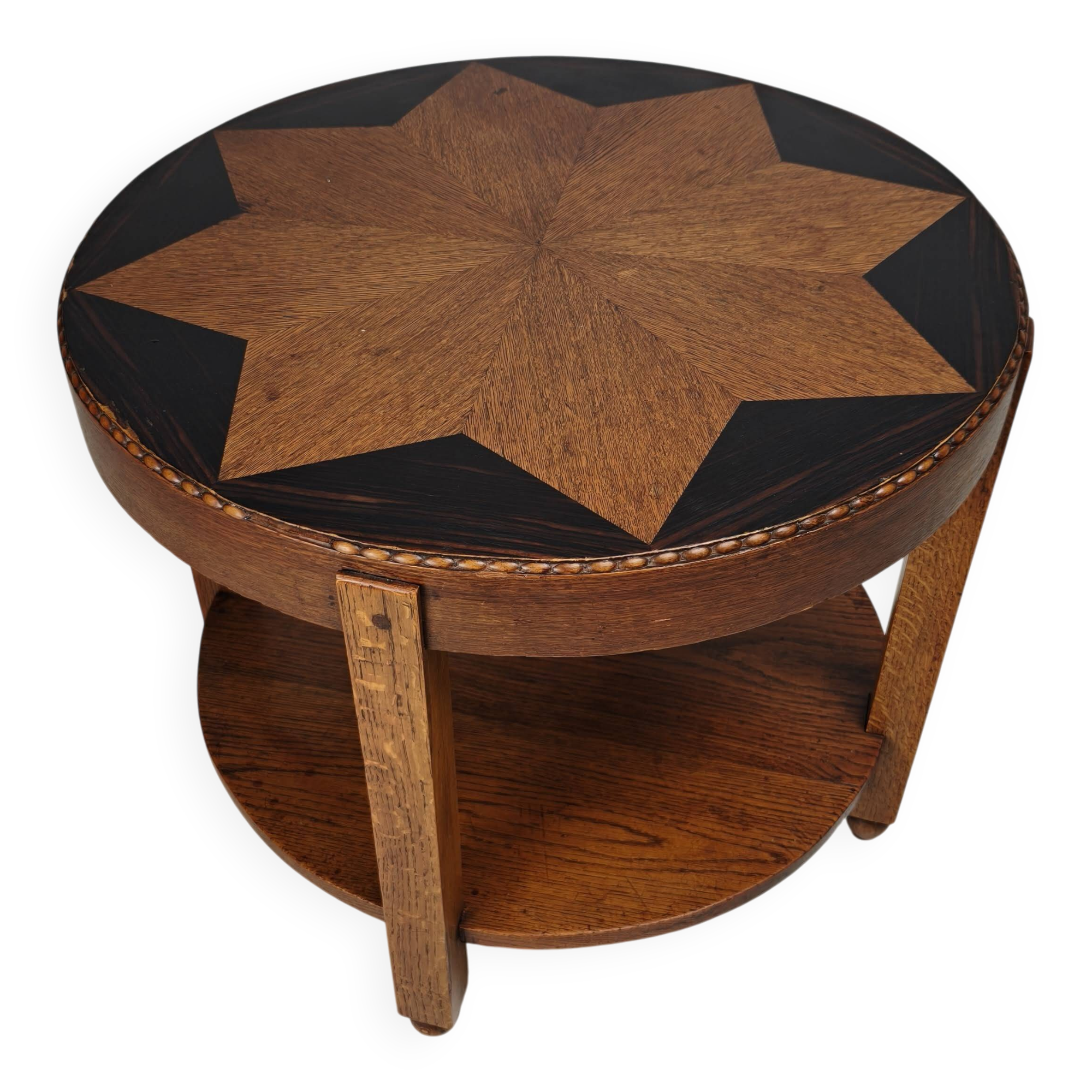 Table d'appoint Amsterdam School / Art Déco avec plateau incrusté d'étoiles vers 1920