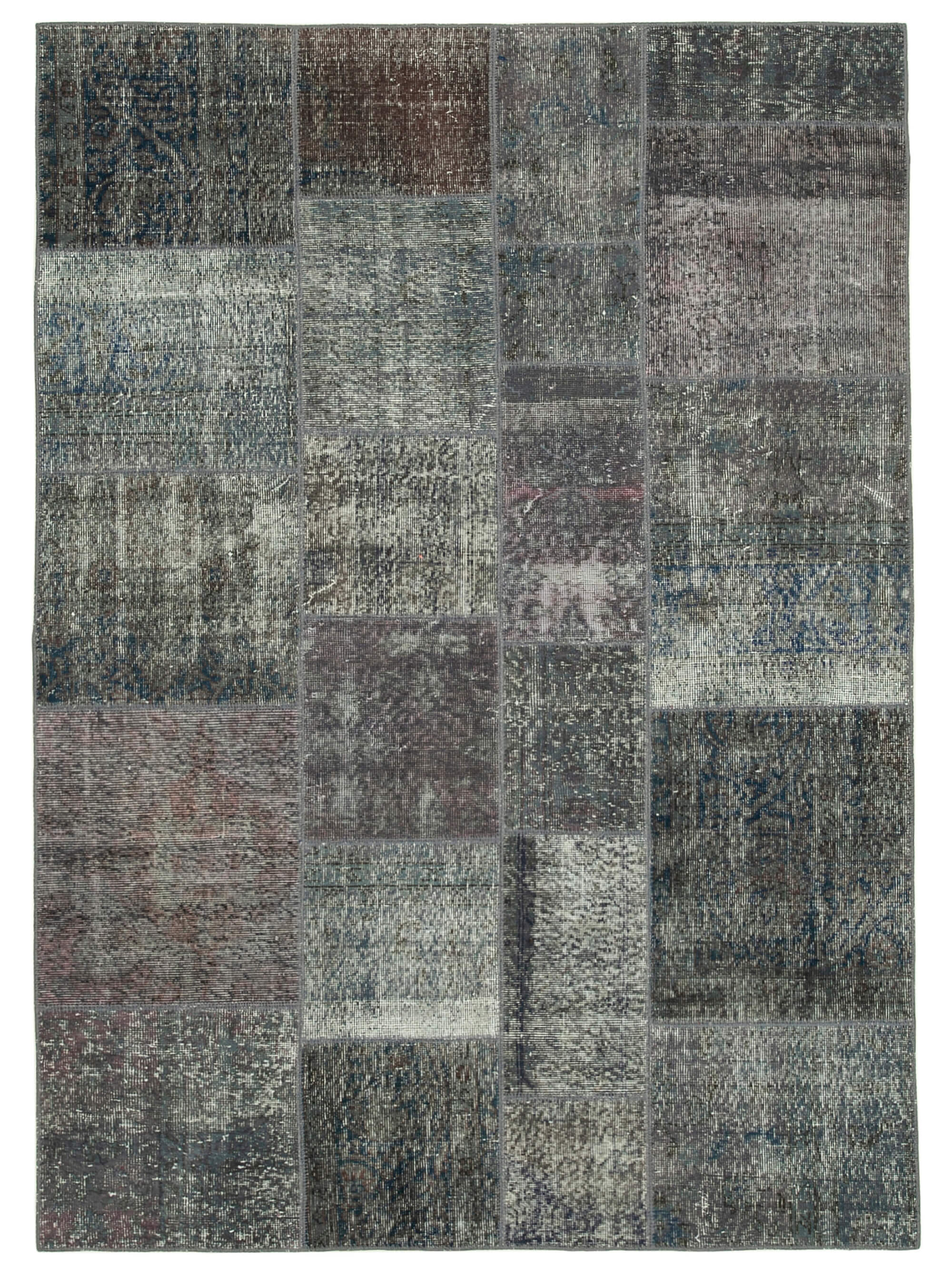 Handmade anatolian overdyed 173 cm x 240 cm grey patchwork rug