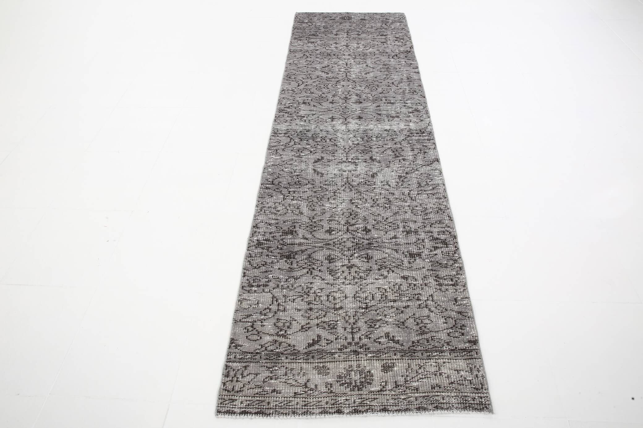 3x11 Rug For Farmhouse Hallway Gray Vintage Runner Rug, 84x291Cm