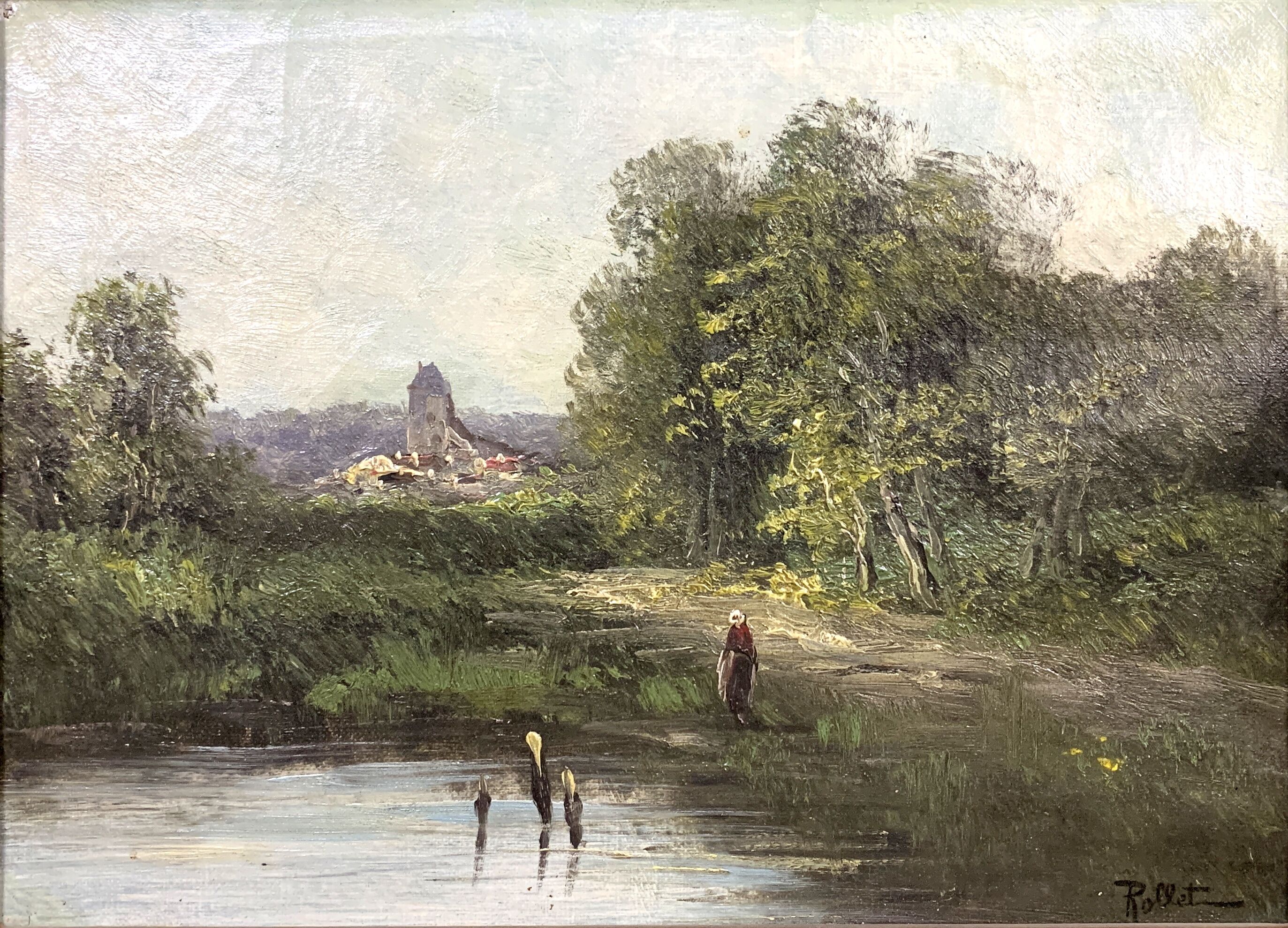 Barbizon School circa 1900 by Henry Rollet active 1881-1916): oil on canvas signed