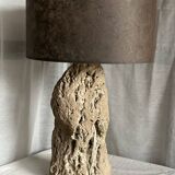 Brutalist vintage stone lamp from the 1970s, raw art.