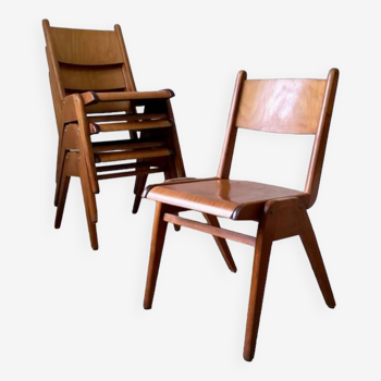 Suite de 4 chaises tout bois vintage 60's