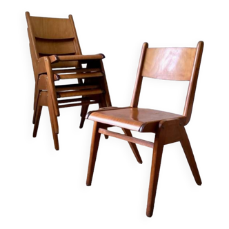 Suite de 4 chaises tout bois vintage 60's